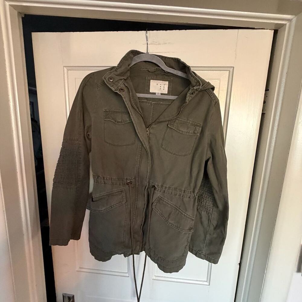 A New Day Olive Green Utility Canvas Parka Jacket with Hood